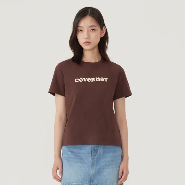 【COVERNAT】官方旗艦館 女款涼感棉LogoT恤(UNI短袖上衣 棕/混灰/奶油黃色)