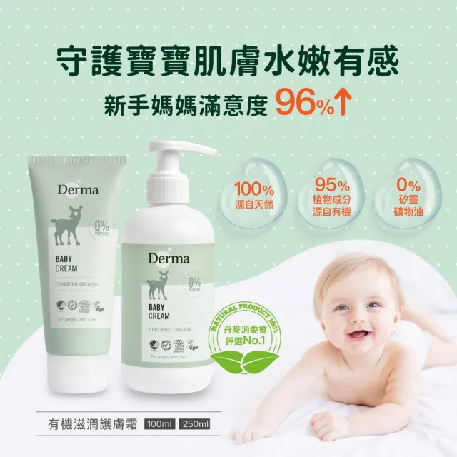 【Derma 丹麥德瑪】寶寶有機滋潤護膚霜 100ml