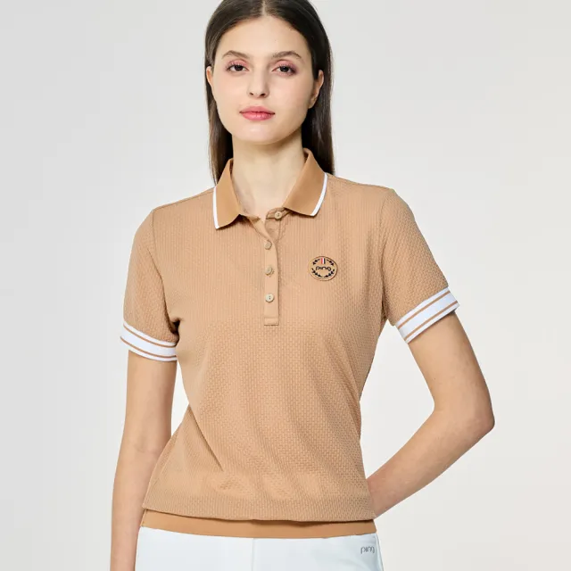 【PING】女款立體織紋高彈力短袖POLO衫-卡其(GOLF/高爾夫球衫/RA26101-75)