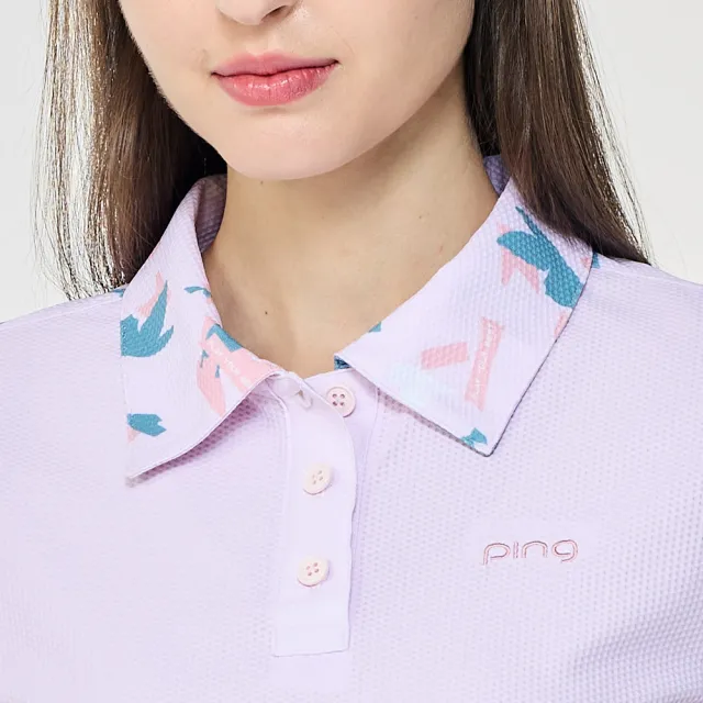 【PING】女款飛鳥與蝴蝶高爾夫短袖POLO衫-粉紅(吸濕排汗/環保素材/GOLF/高爾夫球衫/RA26116-13)