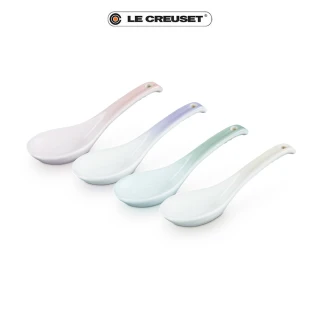 【Le Creuset】淡雅恬靜瓷器中式湯匙組 4入(貝殼粉/淡粉紫/湖水綠/蛋白霜)