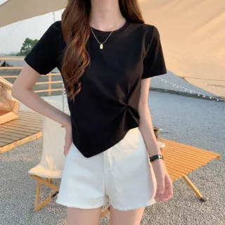 【Uicy】韓版寬鬆不規則短版上衣 衣服 女裝 t恤 短袖t恤 上衣 T456