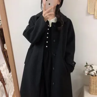 【Uicy】韓版英倫風長版黑色大衣 外套 防曬外套 女裝 上衣 衣 J181