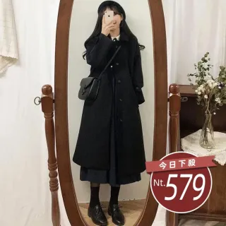 【Uicy】韓版英倫風長版黑色大衣 外套 防曬外套 女裝 上衣 衣 J181