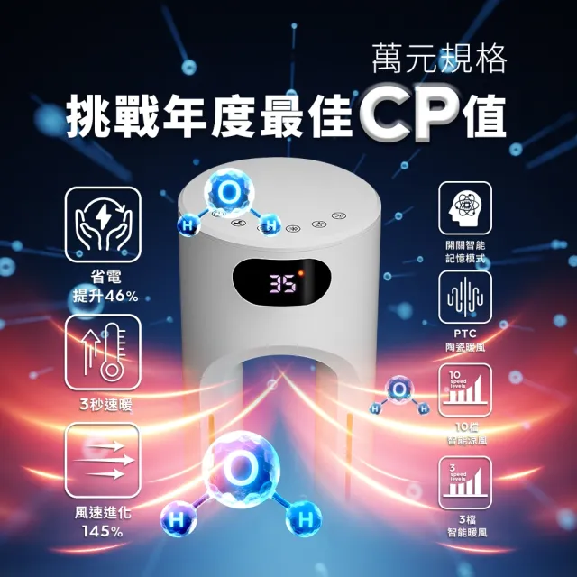 【BOSO】靚旋風Pro 無刷DC負離子空氣淨化無葉冷暖風扇-星曜灰(冷暖扇/涼風扇/循環扇/電暖器/暖風扇)