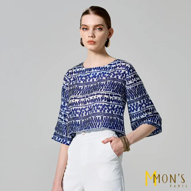 【MON’S】桑蠶印花絲棉上衣(直)