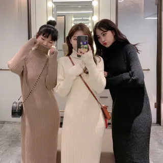 【Uicy】韓版氣質高領長版毛衣 連身裙 吊帶裙 吊帶褲 女裝 S339