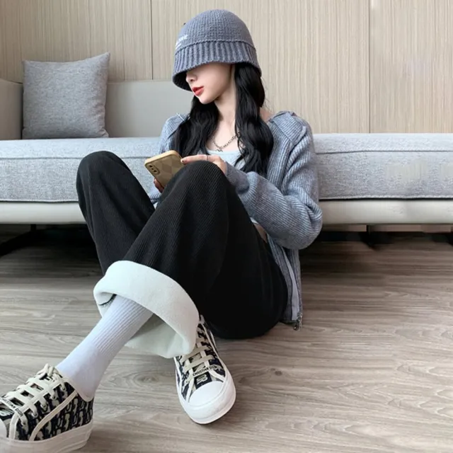 【Uicy】韓版內刷毛加厚運動寬鬆高腰寬褲 寬褲 褲子 女裝 P302