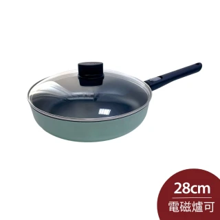 【Woll】Ecolor 不沾平底深鍋含蓋 28cm 莫蘭迪綠 (電磁爐 IH爐可用)(平輸品)