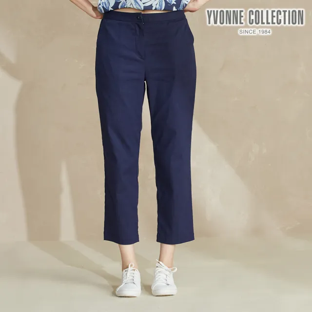 【YVONNE 以旺傢飾】仿麻彈性八分褲-丈青