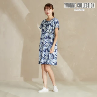 【YVONNE 以旺傢飾】棉麻印花連袖洋裝-丈青
