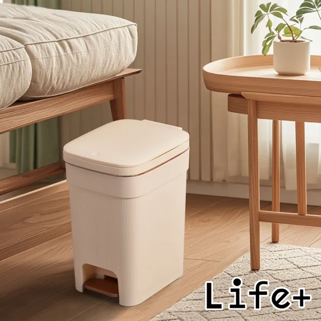 【Life+】日系簡約拼色加厚靜音緩降雙開式垃圾桶10L_4款任選(垃圾桶 掀蓋垃圾桶 腳踏式垃圾桶)