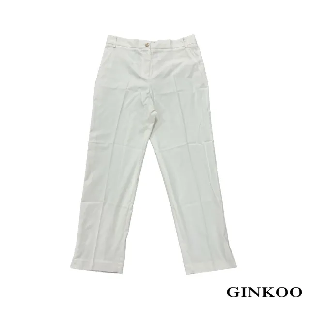 【GINKOO 俊克】褲口小開衩後鬆緊直筒褲