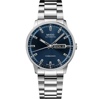 【MIDO 美度】官方授權 Commander Datoday M0214301104100 80小時機械錶 藍面鋼帶款 40mm 母親節 禮物 送禮