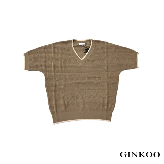 【GINKOO 俊克】V領連袖織紋針織上衣