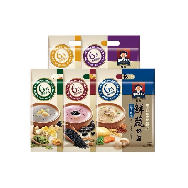 【QUAKER 桂格】每日營養穀珍麥片口味任選3袋(黑穀珍寶/核桃堅果-無糖/穀麥全餐-無糖/杏仁蓮子/鮮蔬野菇)