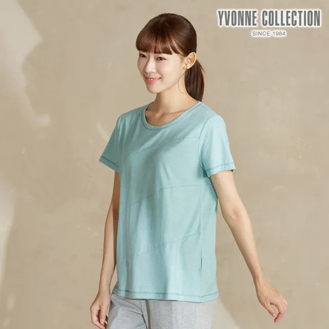 【YVONNE 以旺傢飾】棉麻剪接短袖上衣-湖水綠