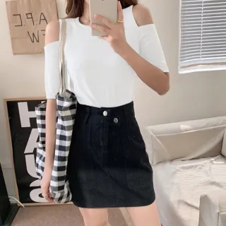 【Uicy】韓版露肩顯瘦短袖上衣 衣服女裝t恤短袖t恤上衣 T580