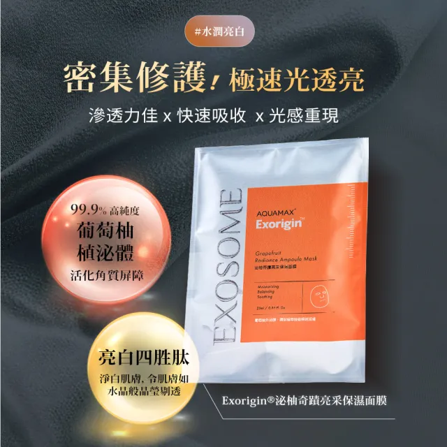 【AQUAMAX 奧科美氏】泌柚奇蹟亮采保濕面膜5片/盒(植泌體/密集修護/補水美白/亮白四胜肽)