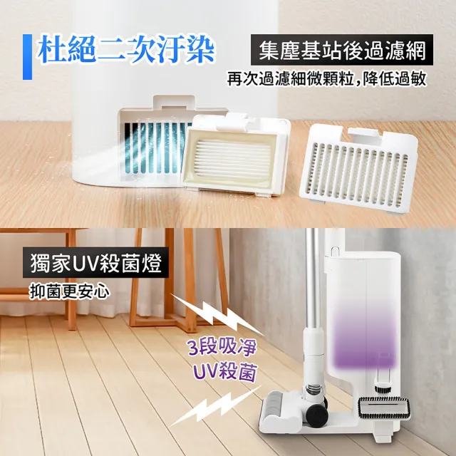 【ikiiki 伊崎】無線防纏繞自動集塵吸塵器IK-VC8006(UV殺菌 2萬pa強勁吸力)