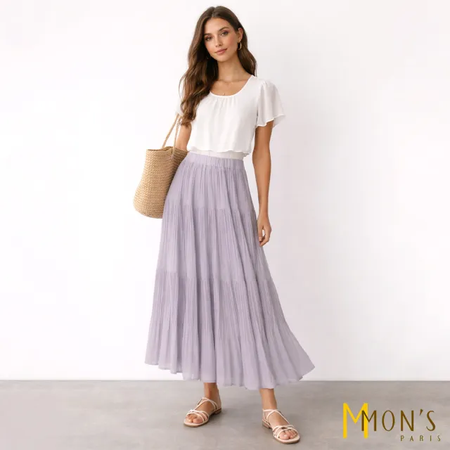 【MON’S】飄逸浪漫壓摺鬆緊腰裙(直)