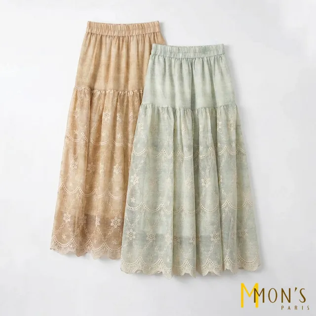 【MON’S】蕾絲拼接層次長裙(直)