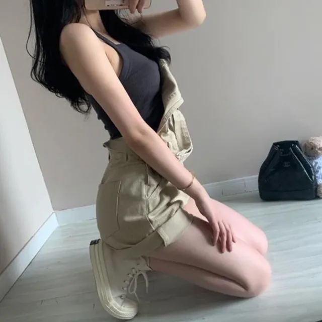 【Uicy】韓版復古工裝吊帶牛仔短褲 連身裙 吊帶裙 吊帶褲 女S193