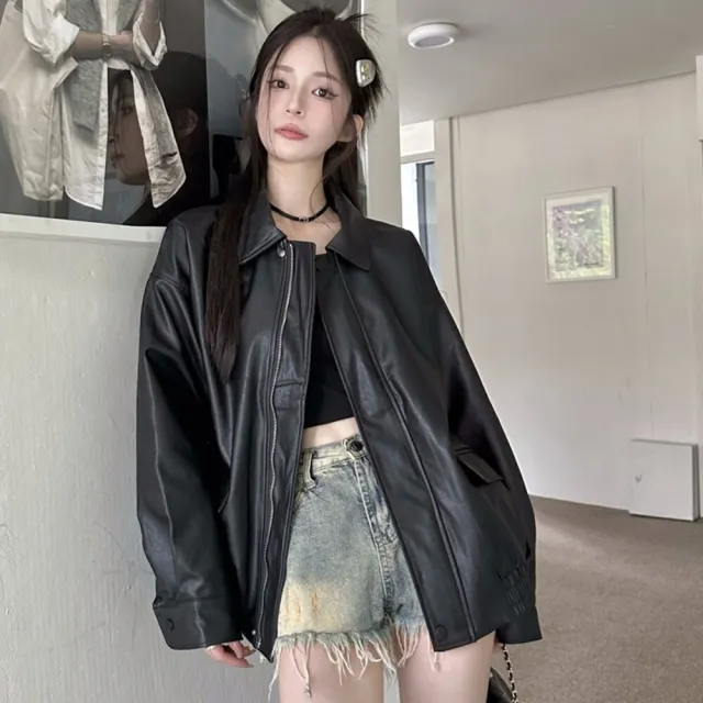 【Uicy】韓版氣質寬鬆皮外套 外套 防曬外套 女裝 上衣 衣服 J382