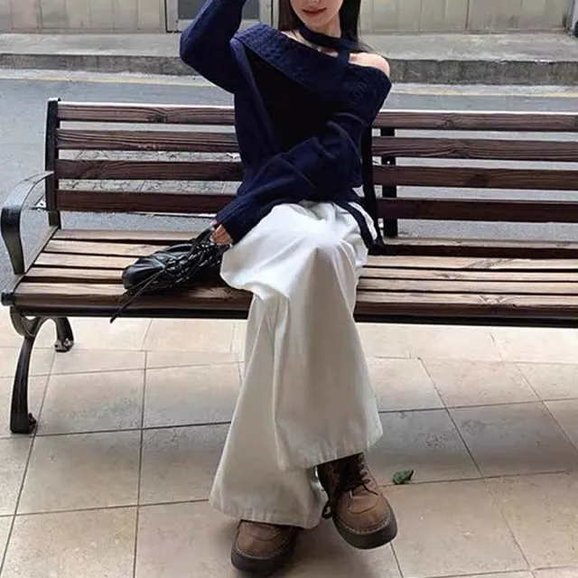 【Uicy】韓版氣質一字領針織上衣 長袖上衣 長袖t恤 衣服 女裝 W620