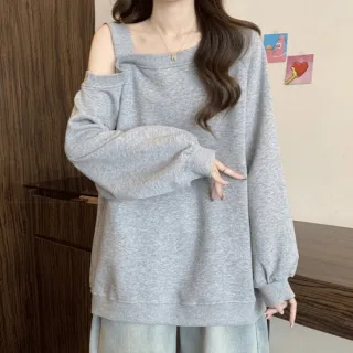 【Uicy】韓版斜肩設計長袖上衣 長袖上衣 長袖T恤 衣服 女裝 上 W670
