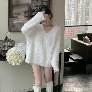 【Uicy】韓版簡約高級感寬鬆長版毛衣 長袖上衣長袖t恤衣服 W246