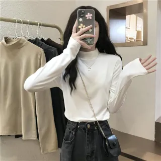 【Uicy】韓版半高領薄內刷毛內搭顯瘦長袖上衣 長袖上衣長袖t恤 W321