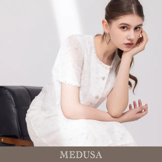 【MEDUSA 曼度莎】現貨-刺繡銀絲蕾絲優雅短外套（M-XL）｜小禮服外套 婚宴外套 蕾絲外套