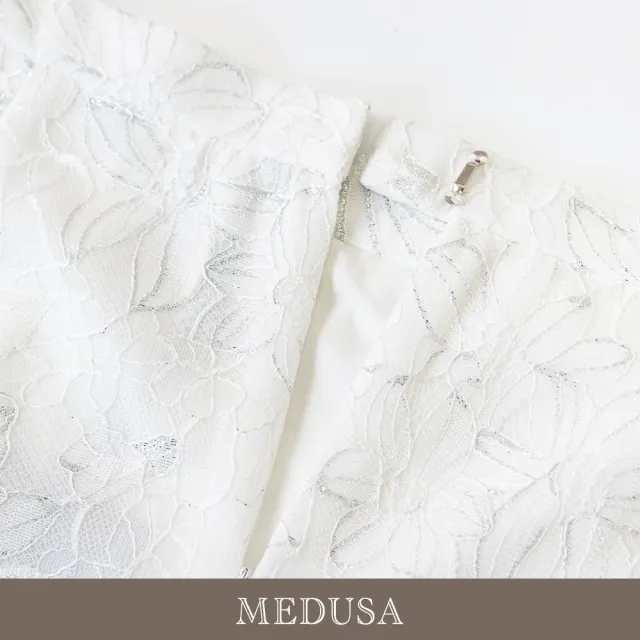 【MEDUSA 曼度莎】現貨-刺繡銀絲蕾絲優雅中長裙（M-XL）｜蕾絲長裙 優雅中長裙 小禮服