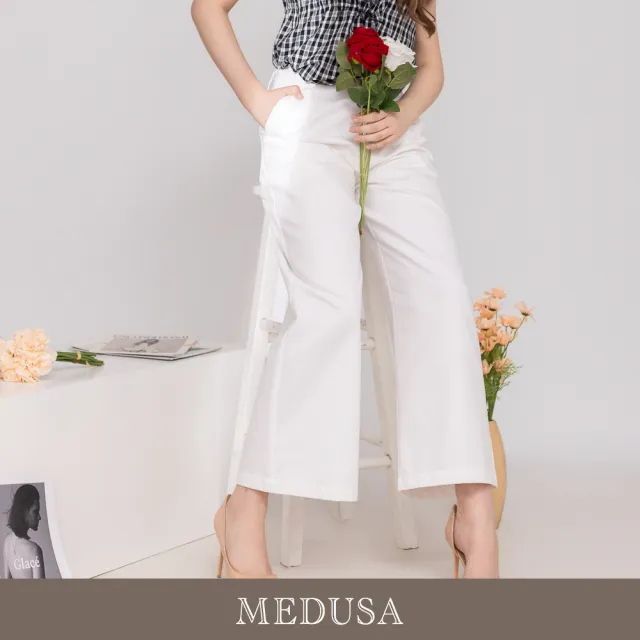 【MEDUSA 曼度莎】現貨-清新挺版壓褶修身西裝寬褲 - 2色（M-XL）｜女寬褲 顯瘦寬褲 女長褲