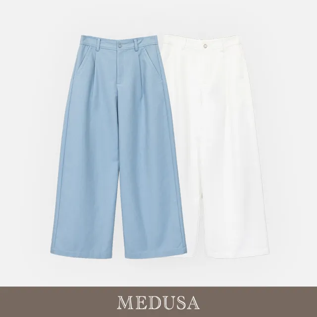 【MEDUSA 曼度莎】現貨-清新挺版壓褶修身西裝寬褲 - 2色（M-XL）｜女寬褲 顯瘦寬褲 女長褲
