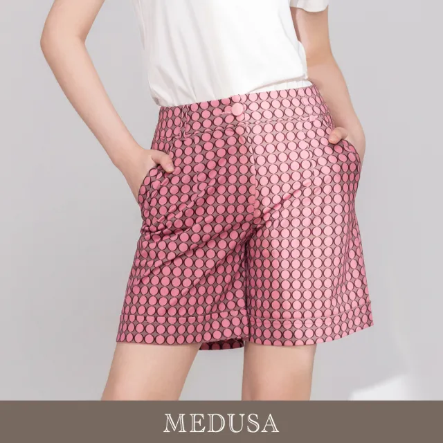 【MEDUSA 曼度莎】現貨-桃粉復古印花休閒西裝短褲（M-XL）｜西裝短褲 印花短褲 女短褲
