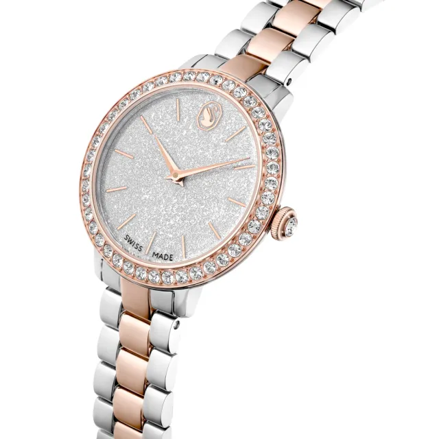 【SWAROVSKI 施華洛世奇】官方直營 手錶 瑞士製造 金屬手鏈 銀色 玫瑰金色潤飾 | 5715028
