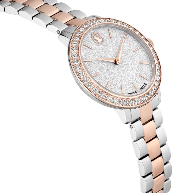 【SWAROVSKI 施華洛世奇】官方直營 手錶 瑞士製造 金屬手鏈 銀色 玫瑰金色潤飾 | 5715028
