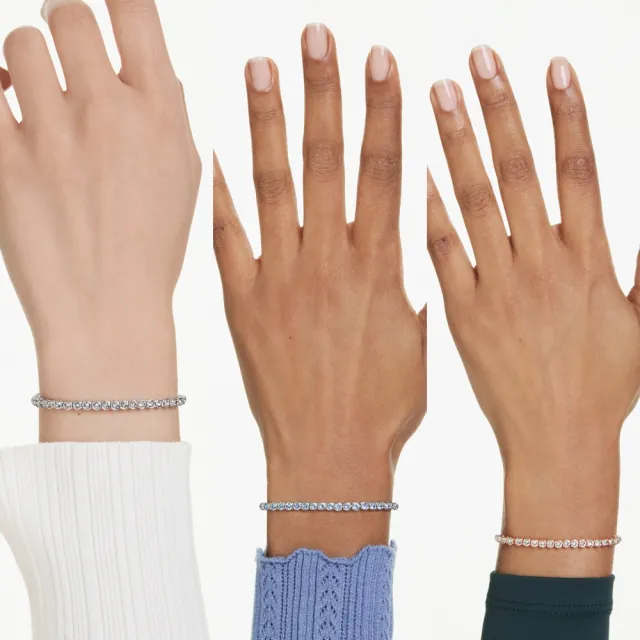 【SWAROVSKI 施華洛世奇】官方直營 Imber Emily Tennis 手鏈 圓形切割 黑色/藍色 鍍白金色/鍍玫瑰金色