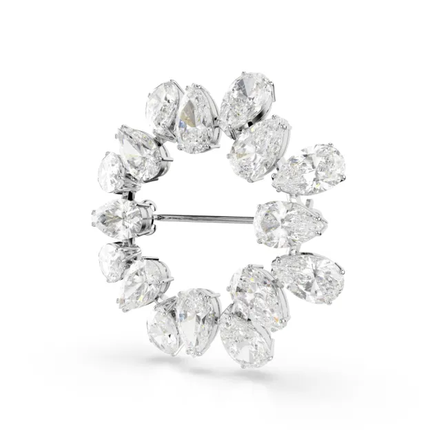 【SWAROVSKI 施華洛世奇】官方直營 Matrix 胸針梨形切割 白色 鍍白金色 | 5714646