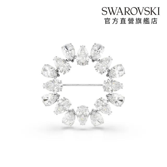 【SWAROVSKI 施華洛世奇】官方直營 Matrix 胸針梨形切割 白色 鍍白金色 | 5714646