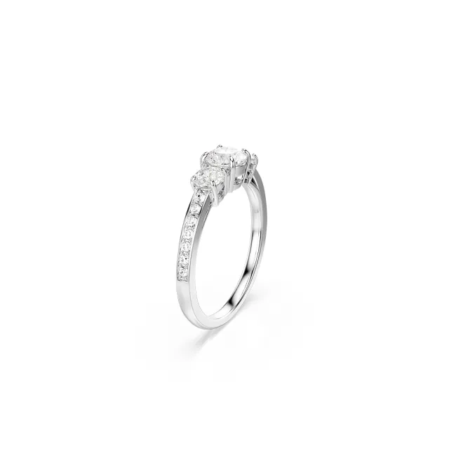 【SWAROVSKI 施華洛世奇】官方直營 Stilla Attract 戒指 圓形切割 白色 銀色調潤飾(情人節禮物)