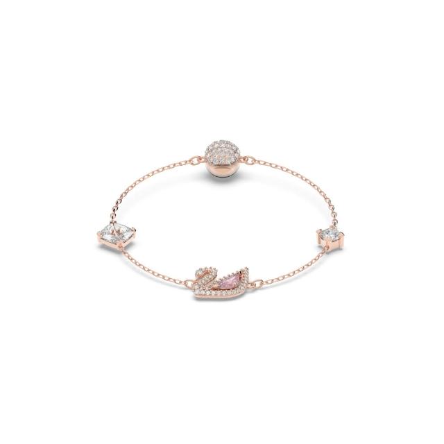 【SWAROVSKI 施華洛世奇】官方直營 Swan 手鏈 天鵝 粉紅色 鍍玫瑰金色調
