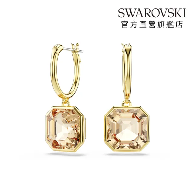 【SWAROVSKI 施華洛世奇】官方直營 Millenia 水滴形耳環 方形切割 焦糖色 | 5731148