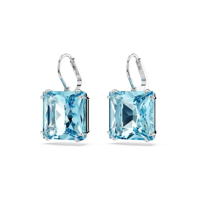 【SWAROVSKI 施華洛世奇】官方直營 Millenia 水滴形耳環 方形切割 藍色 | 5619472