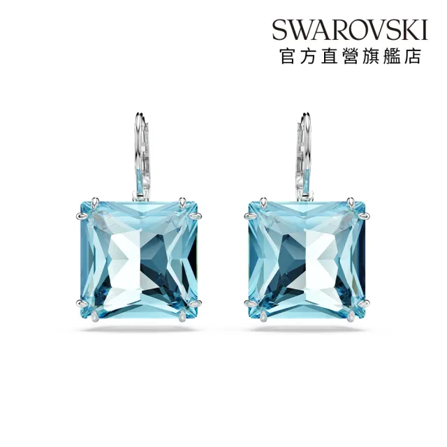 【SWAROVSKI 施華洛世奇】官方直營 Millenia 水滴形耳環 方形切割 藍色 | 5619472