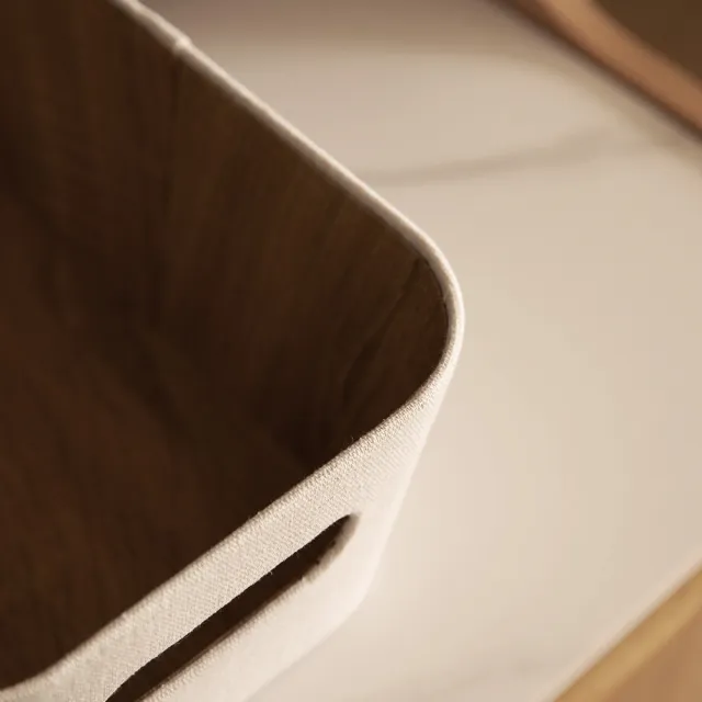 【hoi! 好好生活】環保再生棉麻布木紋收納盒-矮款窄26*18*11cm