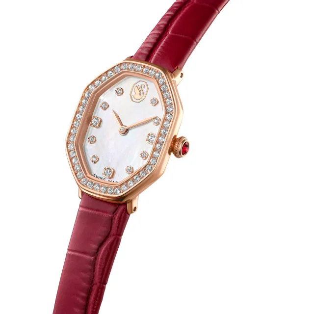 【SWAROVSKI 施華洛世奇】官方直營 Dextera octagon 手錶 瑞士製造 真皮錶帶 玫瑰金色潤飾 | 5730373