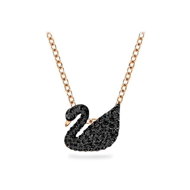 【SWAROVSKI 施華洛世奇】官方直營 Swan 黑色天鵝鏈墜 鍍玫瑰金色調  | 5204133
